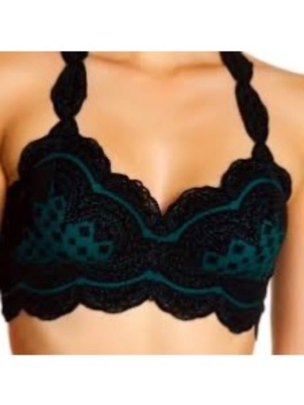 Free People Green & Black Lace Racerback Velvet Burnout Bralette